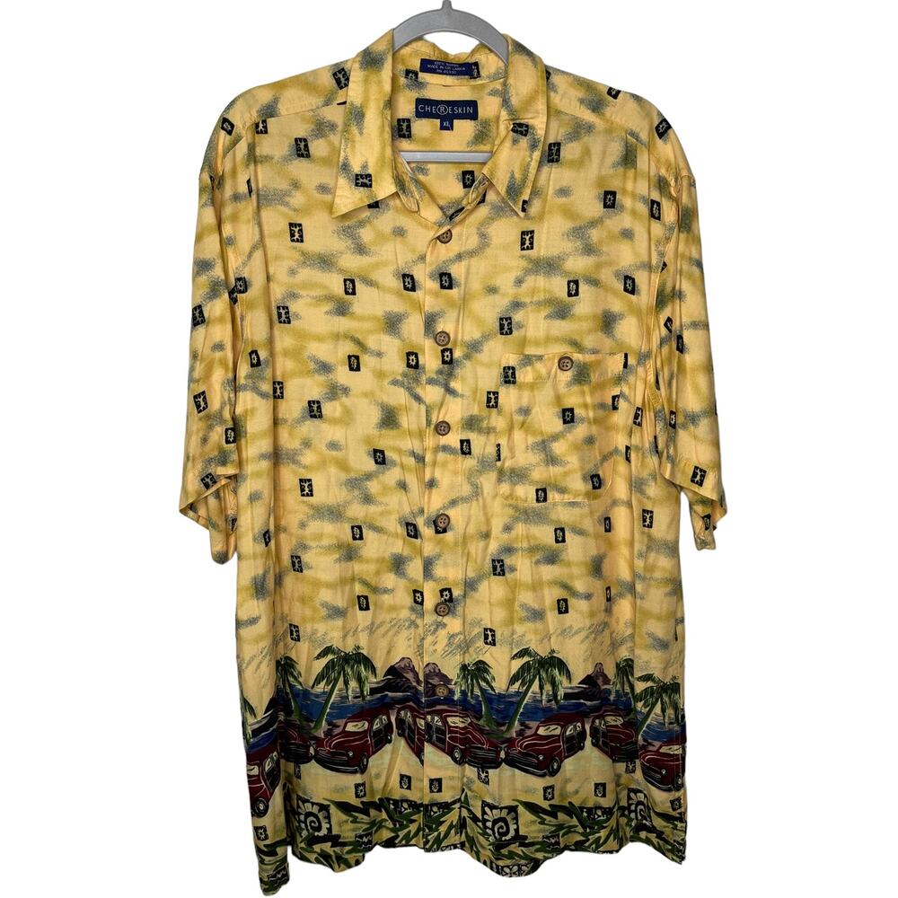 Chereskin Hawaiian Shirt Short Sleeve Size XL Vintage Woody Car Print Button Up